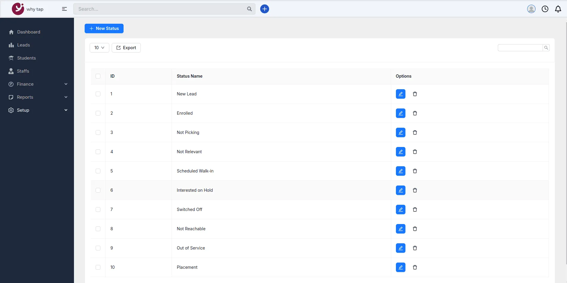 Status Setup
